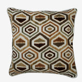 Honey Hexagon - Brown Velvet Throw Pillow Cover