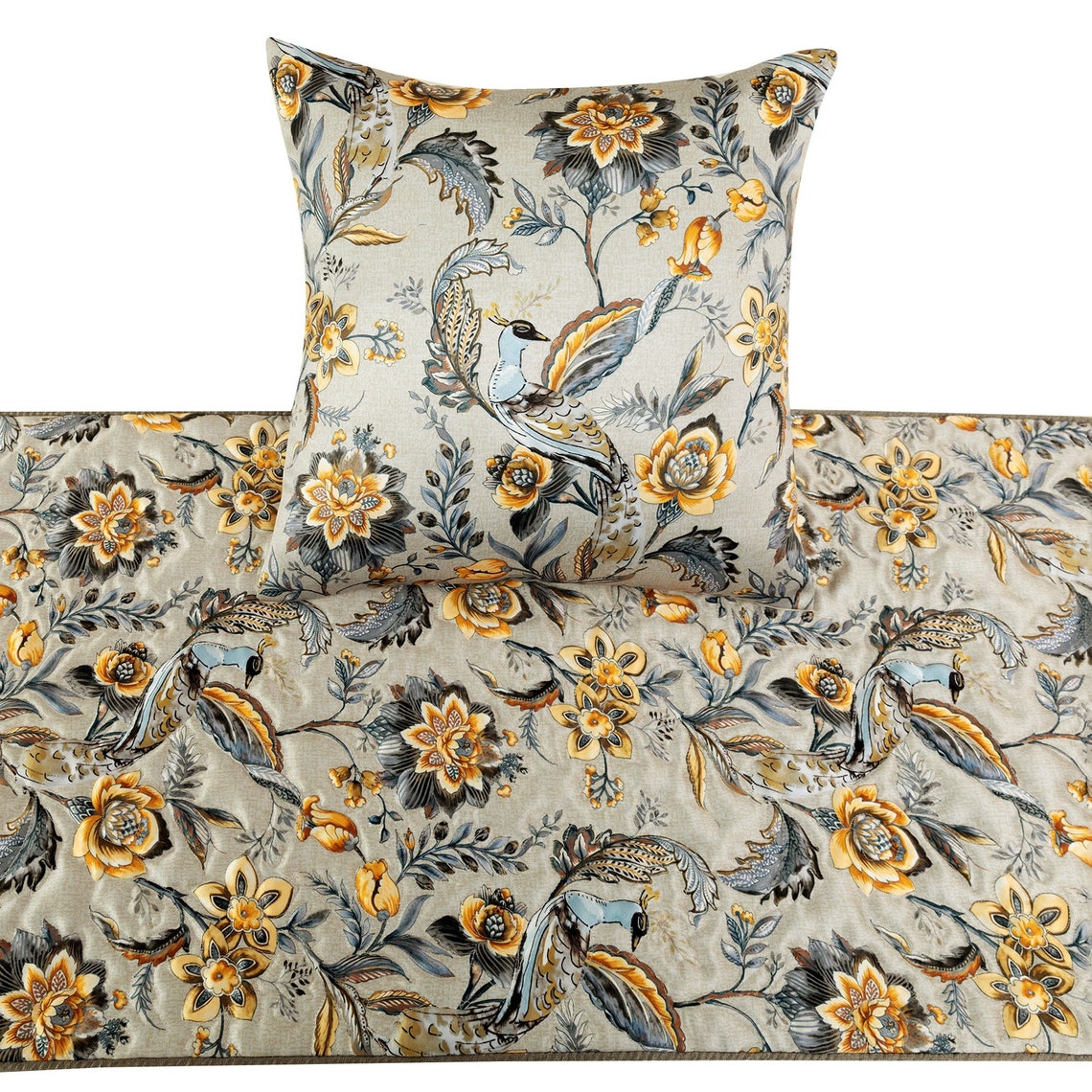 Peacock Swag Decorative Bed Runner and Cushion Cover