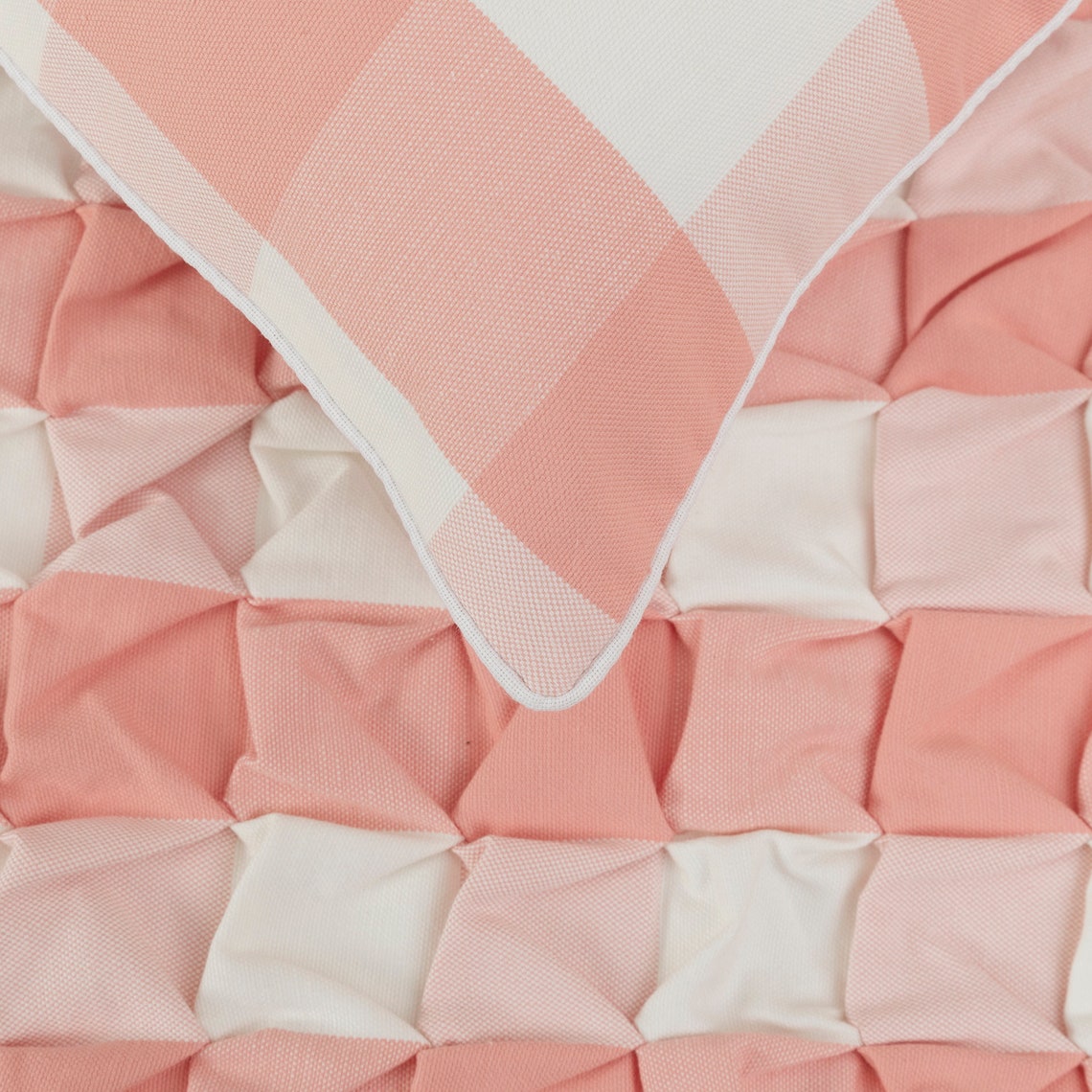 Buffalo Plaid Peach Decorative Bed Runner and Cushion Cover