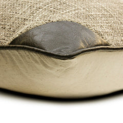 The George - Brown Linen & Faux Leather Throw Pillow Cover
