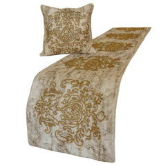 Foil Damask Gold Decorative Bed Runner and Cushion Cover