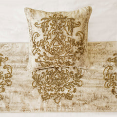 Foil Damask Gold Decorative Bed Runner and Cushion Cover