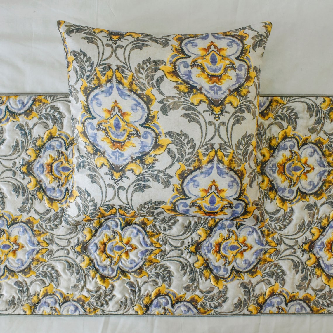 Damask Blaze Decorative Bed Runner and Cushion Cover
