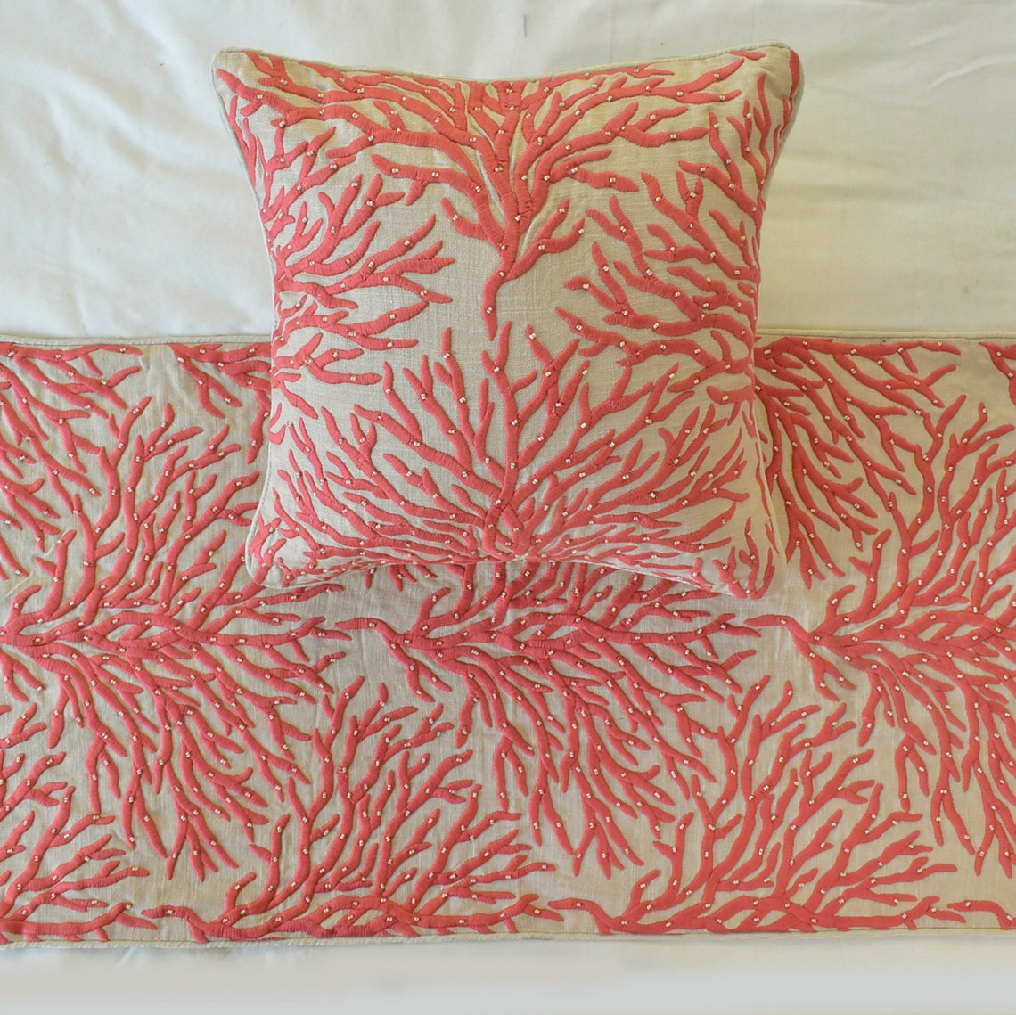 Coraline Pearls Decorative Bed Runner and Cushion Cover