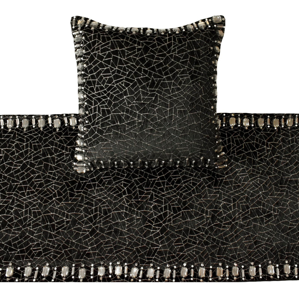 Mosaic Noir Decorative Bed Runner and Cushion Cover