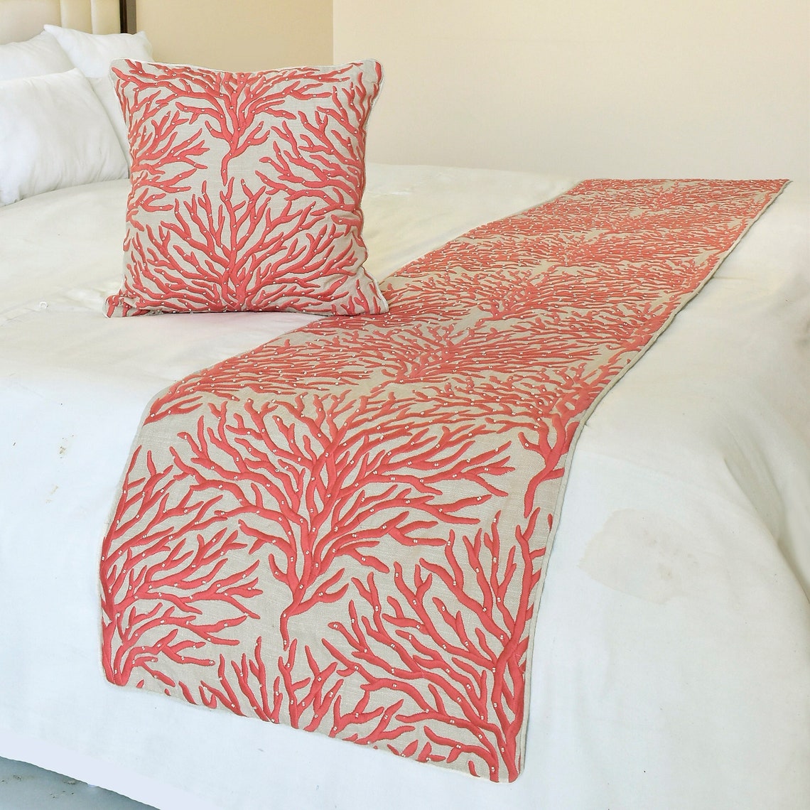 Coraline Pearls Decorative Bed Runner and Cushion Cover