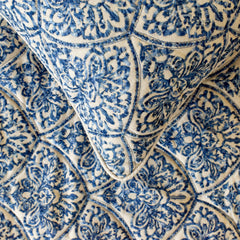 Farzeen Blue - Cotton Blue Decorative Bed Runner and Cushion Cover