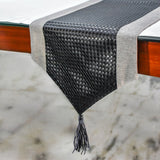 Black Leathersmith - Black Faux Leather & Linen Decorative Table Runner