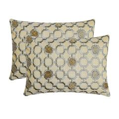 Angular Harmony - Grey & Beige Linen Lumbar Cushion Cover