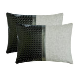 Lux Black - Black & Grey Faux Leather Lumbar Pillow Cover