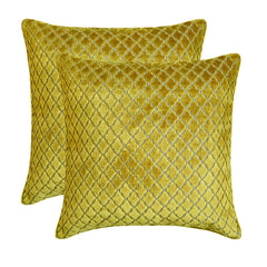 Geolattice Chartreuse - Chartreuse Green Velvet Throw Cushion Cover