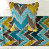 Plume Palatte - Velvet Blue Decorative Bed Runner and Cushion Cover