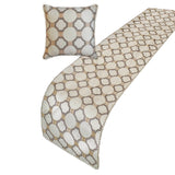 Threaded Geometry - Cotton White, Beige & Grey Decorative Bed Runner and Cushion Cover