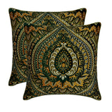 Timeless Tapastries - Dark Green & Mustard Jacquard Throw Pillow Cover