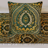 Damask Tapestry - Jacquard Green Decorative Bed Runner and Cushion Cover