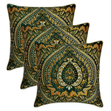 Timeless Tapastries - Dark Green & Mustard Jacquard Throw Pillow Cover