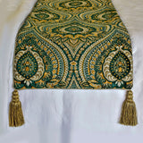 Damask Tapestry - Jacquard Green Decorative Bed Runner and Cushion Cover