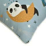 Panda In Space - Blue Cotton Throw Pillow Cover