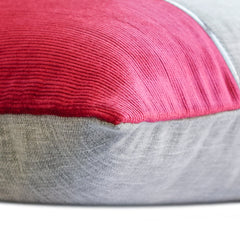 Berry Bliss Red - Red & Grey Linen Lumbar Cushion Cover