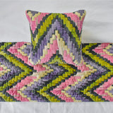 Artful Chevron - Velvet Pink & Purple Decorative Bed Runner and Cushion Cover