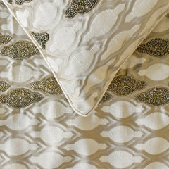 Priscilla Dazzle - Jacquard Ivory Decorative Bed Runner and Cushion Cover