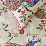 Pavo Paradiso - Cotton Pink & Purple Decorative Bed Runner and Cushion Cover