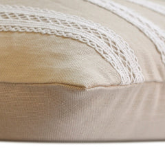 Lace Serenade - Beige Linen Lumbar Cushion Cover