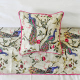 Pavo Paradiso - Cotton Pink & Purple Decorative Bed Runner and Cushion Cover