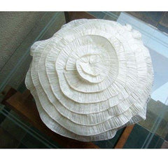 Vintage Ruffles - Crushed Art Silk Ivory Decorative Round Cushion Cover