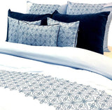 Blue Geometric Embrodiery - Light Blue, Dark Blue Velvet Duvet Cover Set
