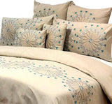 Linen Ferris Wheel - Beige, Metallic Blue Linen Duvet Cover Set