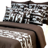 Brown Floral Grudge Embroidery - Brown, Grey Cotton Duvet Cover Set