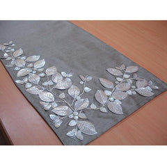 Butterfly - Silk Dupioni Silver Beige, Silver, Ivory Decorative Table Runners