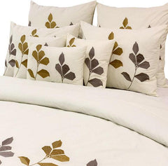 Abstract Floral Embroidery - Ivory, Grey Cotton Duvet Cover Set