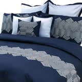 Navy Abstract Embroidery - Blue, Light Blue Cotton Duvet Cover Set