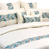 Fern Embroidery - Ivory, Blue, brown Cotton Duvet Cover Set