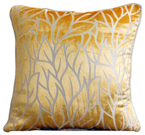 Mimosa Yellow Leaves - Mimosa Yellow Burnout Velvet Decorative Euro Sham