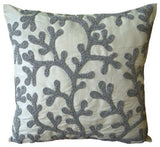 Navy Corals - Navy Blue Art Silk Throw Pillow Cover