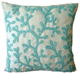 Navy Corals - Navy Blue Art Silk Throw Pillow Cover