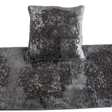 Foil Damask - Velvet Grey, Silver Decorative Bed Runner and Cushion Cover