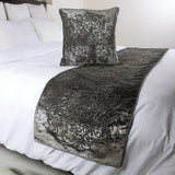 Foil Damask - Velvet Grey, Silver Decorative Bed Runner and Cushion Cover