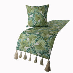 Linen Green Nature & Floral Tropical Bed Runner with Cushion Cover-Tropical Feeling