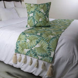 Tropical Feeling - Linen Green, Blue Decorative Bed Runner and Cushion Cover