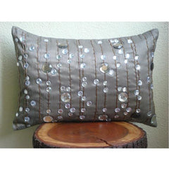 Diamond Dreams - Art Silk Grey Decorative Lumbar Pillow Cover