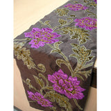 Blossoms Applique - Silk Dupioni Dark Brown, Olive Green, Fuchsia Pink Decorative Table Runners