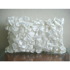 Vintage Glam Ruffles - Satin Ivory Decorative Lumbar Pillow Cover