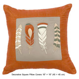 Beige Feather Embroidery - Beige, Orange Cotton Duvet Cover Set