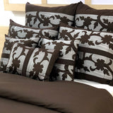 Brown Floral Grudge Embroidery - Brown, Grey Cotton Duvet Cover Set