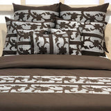 Brown Floral Grudge Embroidery - Brown, Grey Cotton Duvet Cover Set