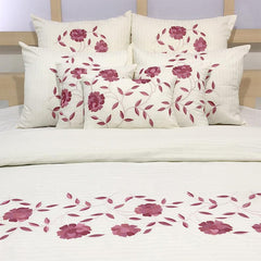 Floral Adore - Ivory, Pink Cotton Duvet Cover Set